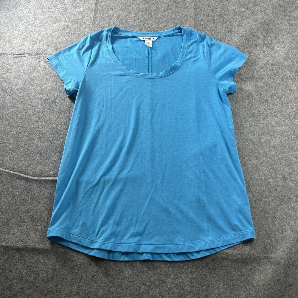 Athleta Stratus II Tee Small Blue Short Sleeve Activewear Stretch Scoop Neck